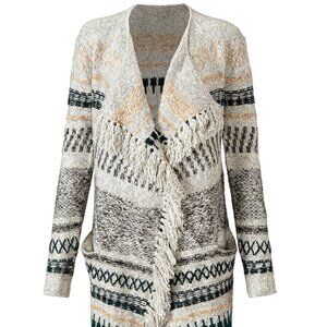F19 Cabi Shetland Sweater, Boho, Southwestern, Waterfall Cardigan